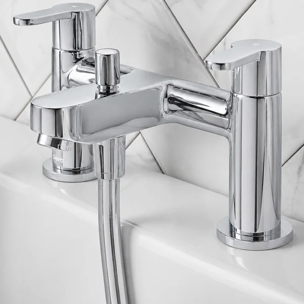 Alternate image of Deva Ethos Contemporary Bridge Bath Filler Tap - Flat Handles and Spout - Deck Mounted