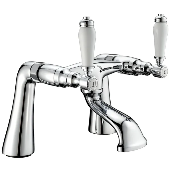 Deva Georgian Traditional Bridge Bath Filler Tap with Curved Spout - Ceramic Handles - Deck Mounted