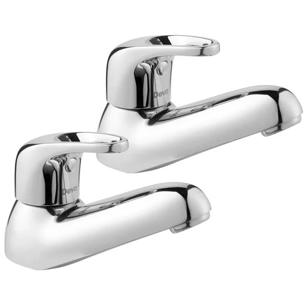 Deva Lace Contemporary Pair Of Chrome Bath Taps - Loop Lever Handles - Deck Mounted