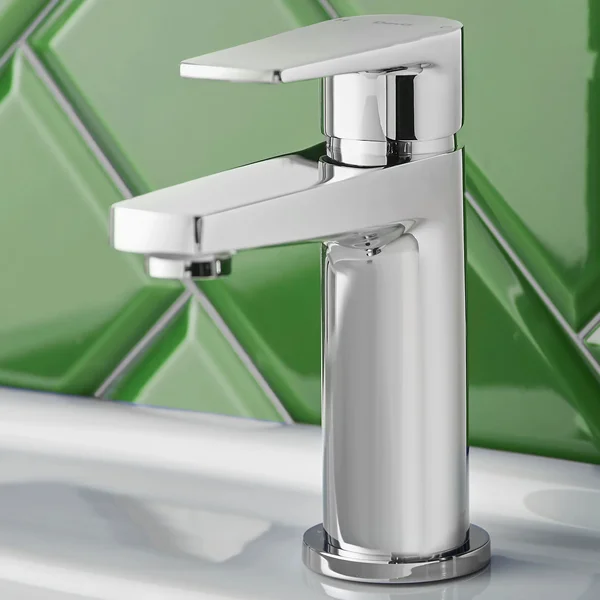 Additional image of Deva Moselle Chrome Basin Mixer Tap with Press Top Waste - Flat Handle and Spout - Deck Mounted
