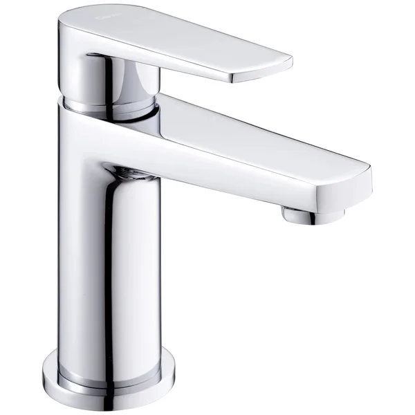 Deva Moselle Chrome Basin Mixer Tap with Press Top Waste - Flat Handle and Spout - Deck Mounted