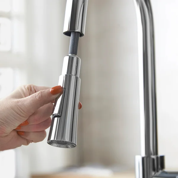 Additional image of Deva Pendle Chrome Pull Out Kitchen Mixer Tap with Swan Neck Swivel Spout - Stick Handle