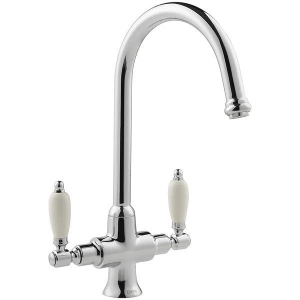 Deva Georgian Dual-Flow Traditional Kitchen Sink Mixer Tap - White Ceramic Handles