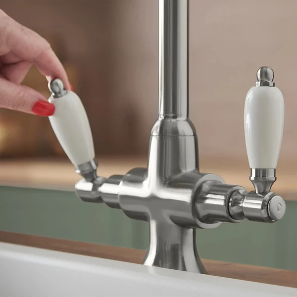 Alternate image of Deva Georgian Dual-Flow Traditional Kitchen Sink Mixer Tap - White Ceramic Handles