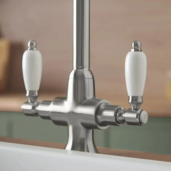 Alternate image of Deva Georgian Dual-Flow Traditional Kitchen Sink Mixer Tap - White Ceramic Handles