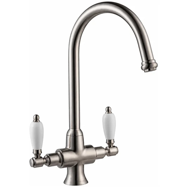 Alternate image of Deva Georgian Dual-Flow Traditional Kitchen Sink Mixer Tap - White Ceramic Handles