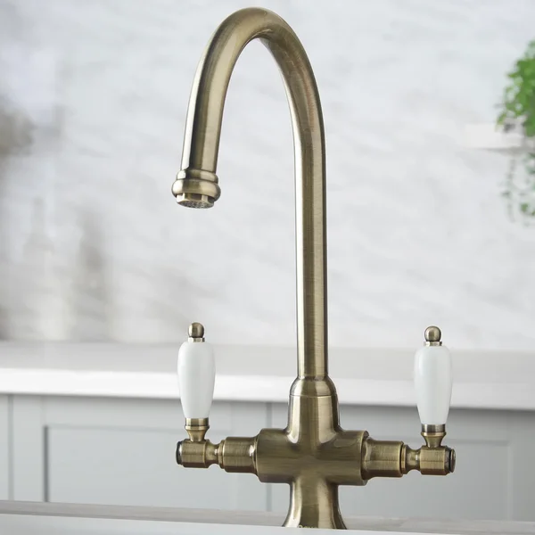 Alternate image of Deva Georgian Dual-Flow Traditional Kitchen Sink Mixer Tap - White Ceramic Handles