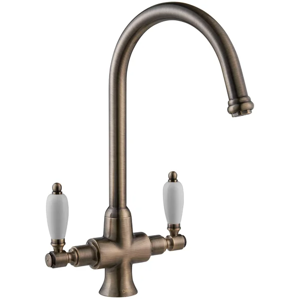 Alternate image of Deva Georgian Dual-Flow Traditional Kitchen Sink Mixer Tap - White Ceramic Handles