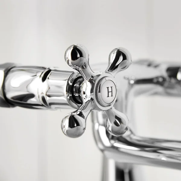 Additional image of Deva Tudor Traditional Bridge Bath Filler Tap with Long Spout - Crosshead Handles - Deck Mounted