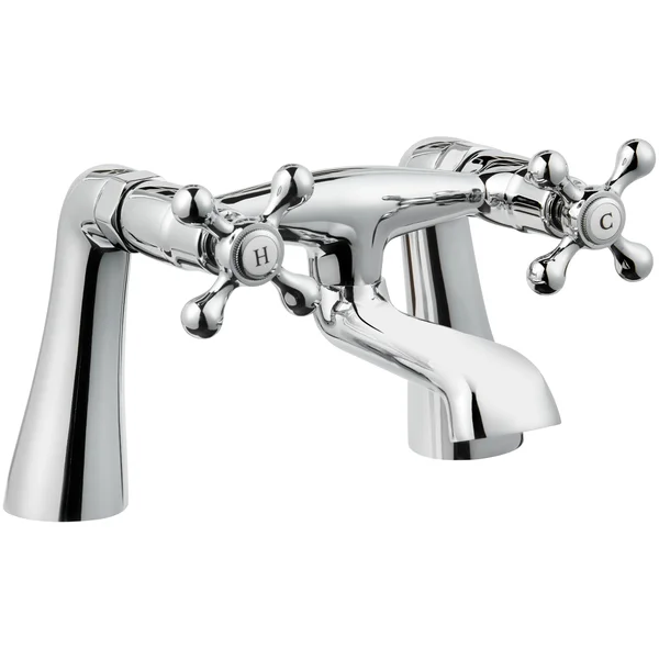 Deva Tudor Traditional Bridge Bath Filler Tap with Long Spout - Crosshead Handles - Deck Mounted