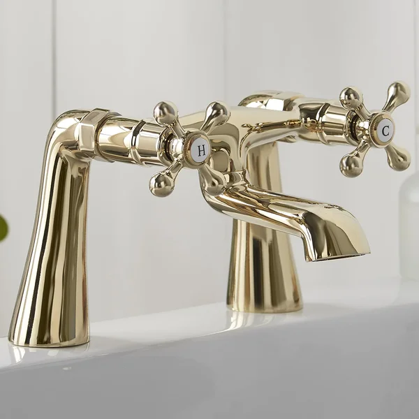 Alternate image of Deva Tudor Traditional Bridge Bath Filler Tap with Long Spout - Crosshead Handles - Deck Mounted