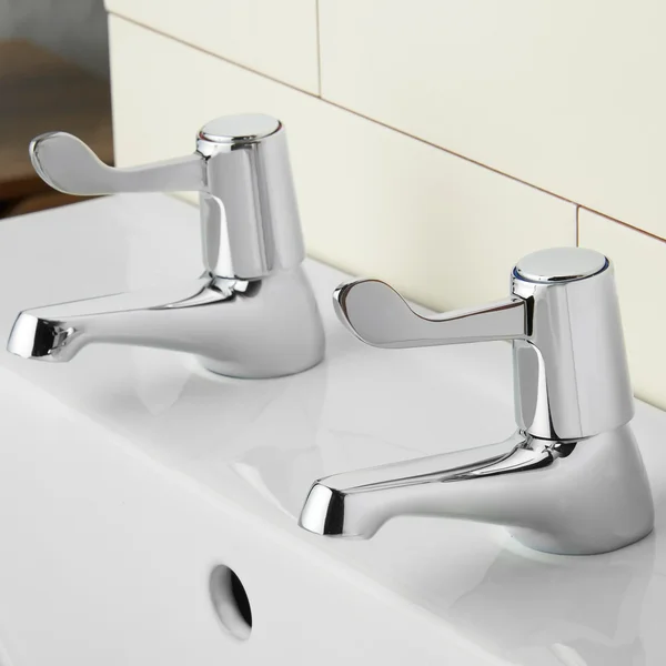 Additional image of Deva Vitality Chrome Pair of Basin Taps with Long Spout - Lever Handles - Deck Mounted