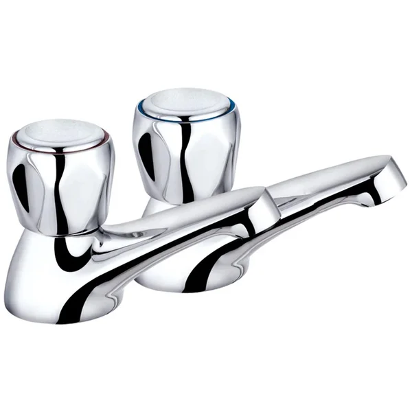 Deva Vitality Contemporary Pair of Chrome Finish Basin Taps - Knob Handles - Deck Mounted