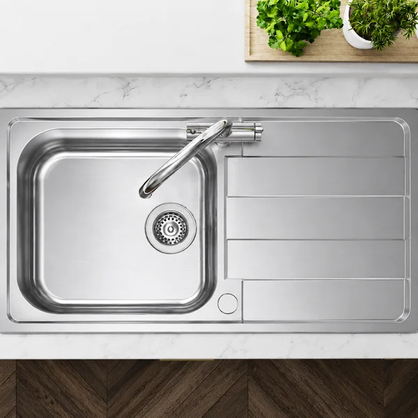 Additional image of Clearwater Cresta Contemporary Stainless Steel Inset Kitchen Sink with Drainer and Waste - 1 Bowl
