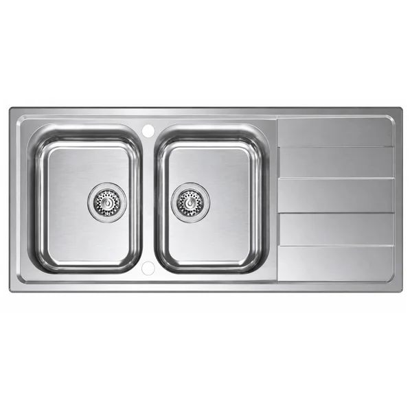 Clearwater Cresta Stainless Steel Inset Kitchen Sink with Drainer and Waste - 2 Bowl - 1160 x 500mm