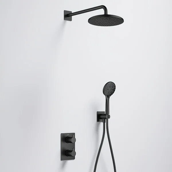 Additional image of Flova Moonlight GoTurn Square Thermostatic Valve with Rainshower and Handset Kit