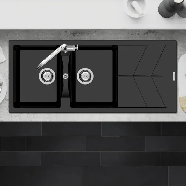 Additional image of Clearwater Rio Granite Inset Kitchen Sink with Drainer and Waste - 2.0 Bowl - 1160 x 500mm