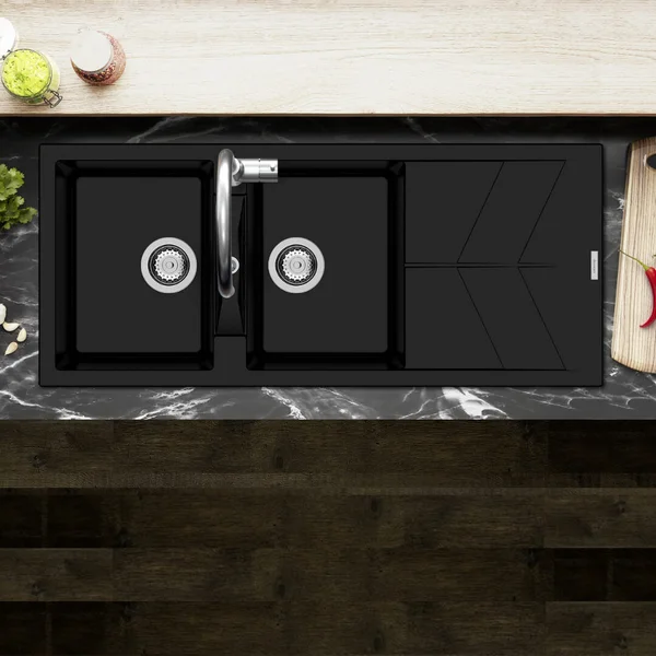Alternate image of Clearwater Rio Granite Inset Kitchen Sink with Drainer and Waste - 2.0 Bowl - 1160 x 500mm