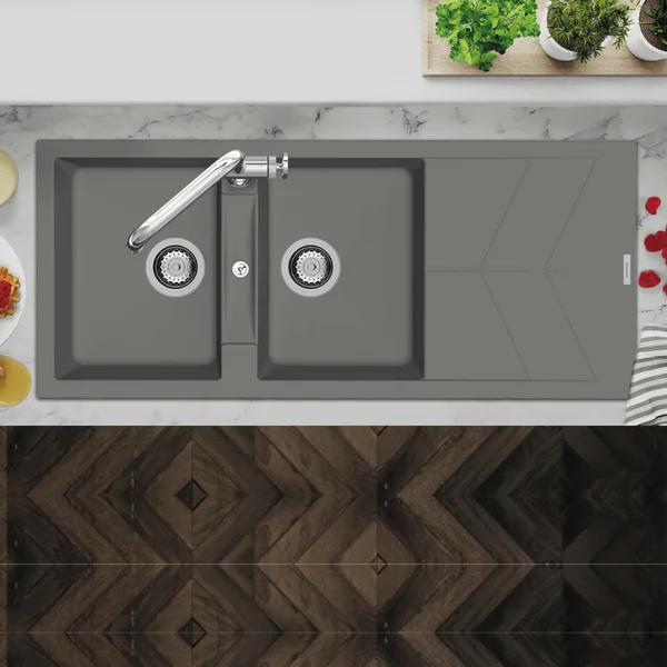 Alternate image of Clearwater Rio Granite Inset Kitchen Sink with Drainer and Waste - 2.0 Bowl - 1160 x 500mm