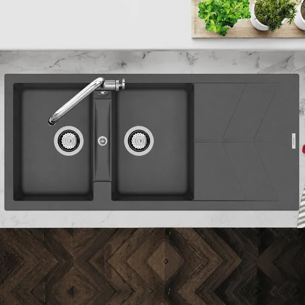 Alternate image of Clearwater Rio Granite Inset Kitchen Sink with Drainer and Waste - 2.0 Bowl - 1160 x 500mm