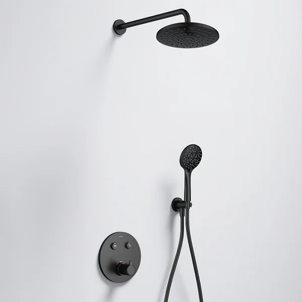 Additional image of Flova Moonlight GoClick Round Thermostatic Valve with Rainshower and Handset Kit