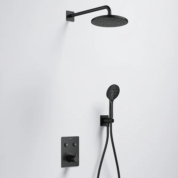 Additional image of Flova Moonlight GoClick Square Thermostatic Valve with Rain Shower Head and Handset Kit