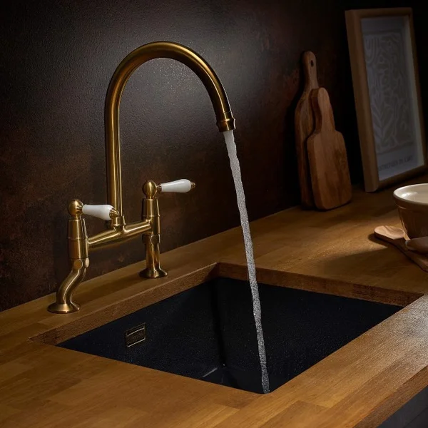 Alternate image of Clearwater Elegance Traditional Bridge Kitchen Mixer Tap with Swivel Spout - Ceramic Handles
