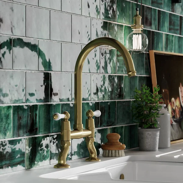 Alternate image of Clearwater Elegance Traditional Bridge Kitchen Mixer Tap with Swivel Spout - Ceramic Handles