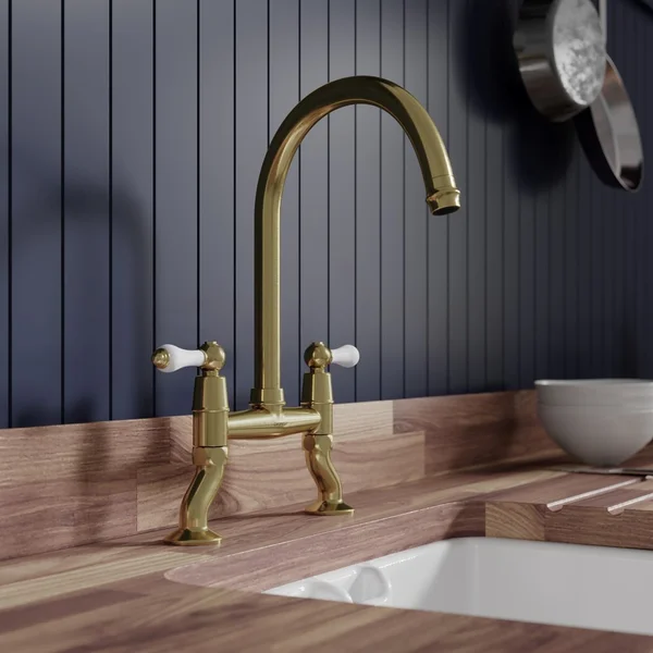 Alternate image of Clearwater Elegance Traditional Bridge Kitchen Mixer Tap with Swivel Spout - Ceramic Handles