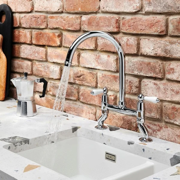 Additional image of Clearwater Elegance Traditional Bridge Kitchen Mixer Tap with Swivel Spout - Ceramic Handles