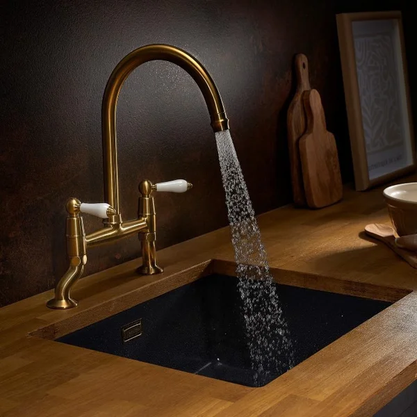 Alternate image of Clearwater Elegance Traditional Bridge Kitchen Mixer Tap with Swivel Spout - Ceramic Handles