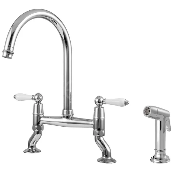 Clearwater Elegance Traditional Bridge Kitchen Mixer Tap with Detached Pull-Out Spray - Ceramic Handles