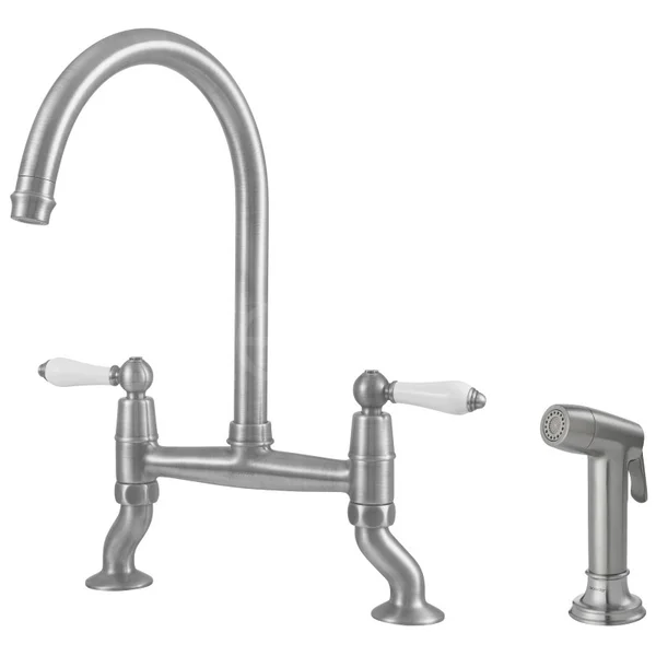 Additional image of Clearwater Elegance Traditional Bridge Kitchen Mixer Tap with Detached Pull-Out Spray - Ceramic Handles