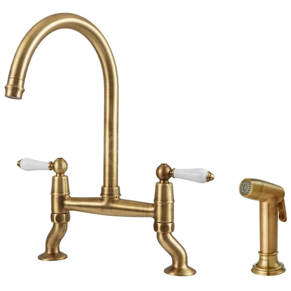 Alternate image of Clearwater Elegance Traditional Bridge Kitchen Mixer Tap with Detached Pull-Out Spray - Ceramic Handles