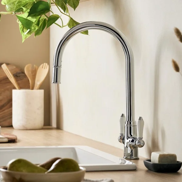 Additional image of Clearwater Elegance Traditional Mono Pull Out Kitchen Mixer Tap - Ceramic Handles