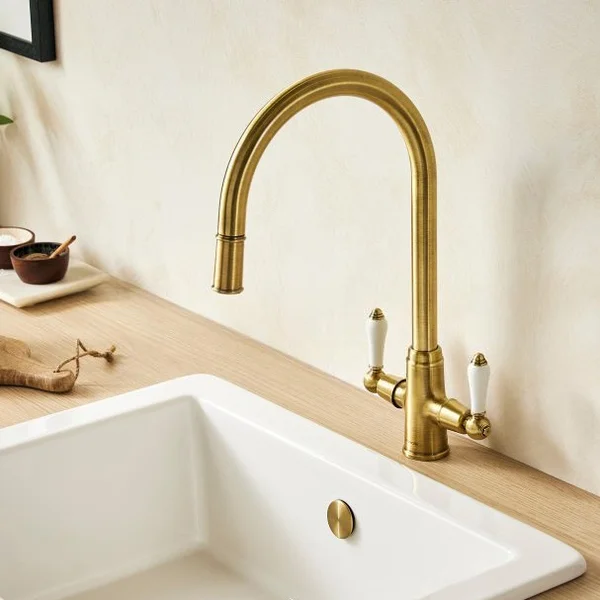 Alternate image of Clearwater Elegance Traditional Mono Pull Out Kitchen Mixer Tap - Ceramic Handles