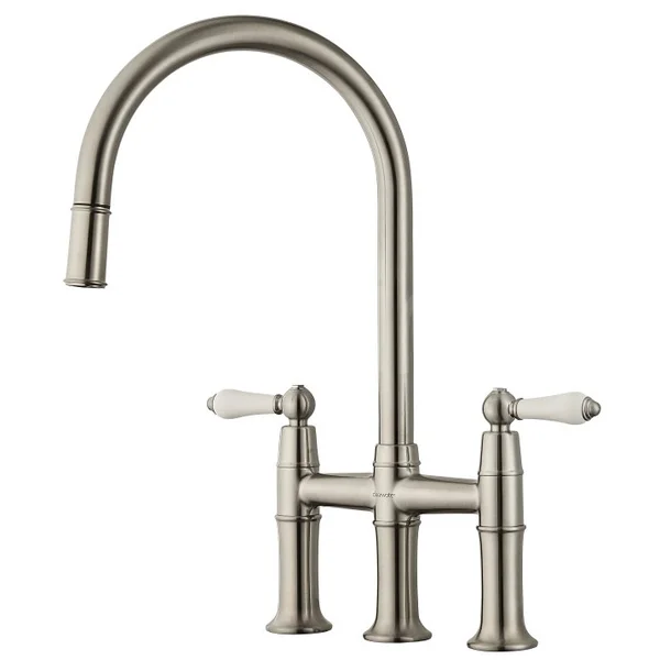 Additional image of Clearwater Elegance Traditional 3-Hole Bridge Pull-Out Kitchen Sink Mixer Tap - Ceramic Handles