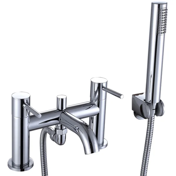 Joseph Miles Titan Flow Bridge Bath Mixer Tap with Shower Handset and Hose - Deck Mounted