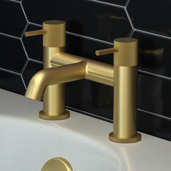 Alternate image of Joseph Miles Fenace Bridge Bath Mixer Tap - Curved Spout - Knurled Stick Handles
