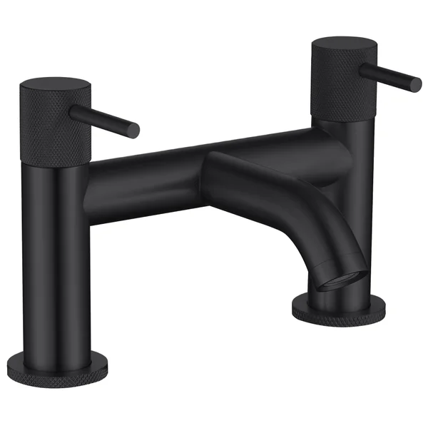 Additional image of Joseph Miles Fenace Bridge Bath Mixer Tap - Curved Spout - Knurled Stick Handles