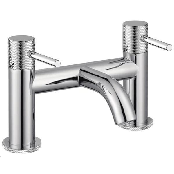 Joseph Miles Fenace Bridge Bath Mixer Tap - Curved Spout - Knurled Stick Handles