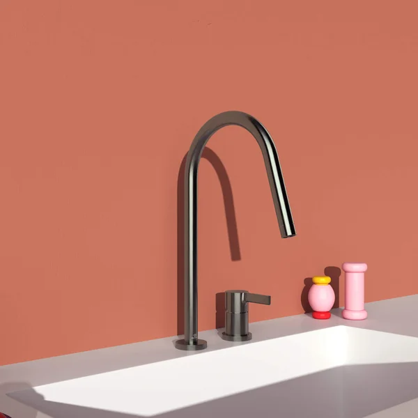 Alternate image of Ideal Standard Gusto 2 Hole Kitchen Mixer Tap with C-Shaped Spout - Stick Handle - Deck Mounted