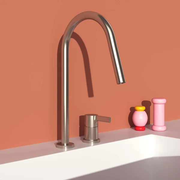 Alternate image of Ideal Standard Gusto 2 Hole Kitchen Mixer Tap with C-Shaped Spout - Stick Handle - Deck Mounted