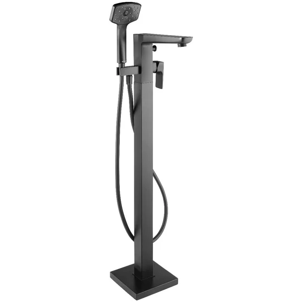 Additional image of Deva Wai Floorstanding Bath Shower Mixer Tap with Handset - Straight Spout - Side Flat Handle