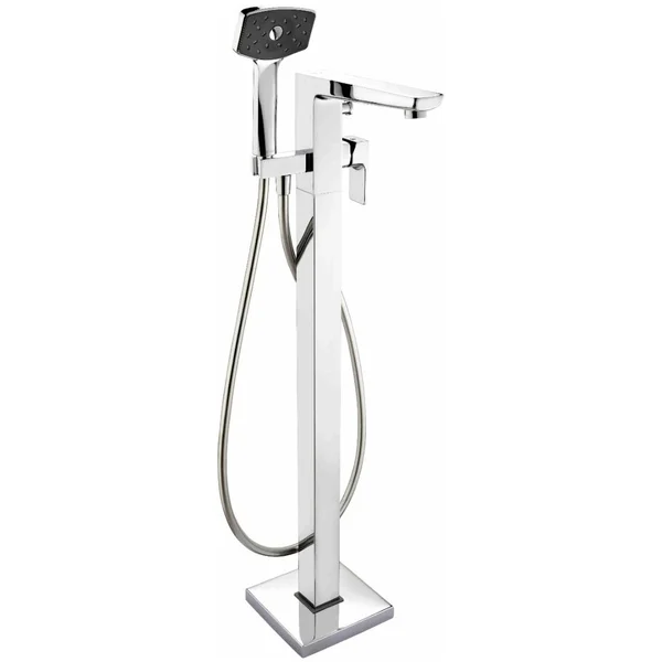 Deva Wai Floorstanding Bath Shower Mixer Tap with Handset - Straight Spout - Side Flat Handle