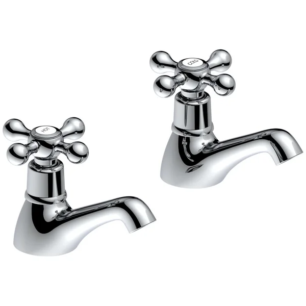 Joseph Miles Dottie Traditional Chrome Bath Pillar Taps - Crosshead Handles - Deck Mounted