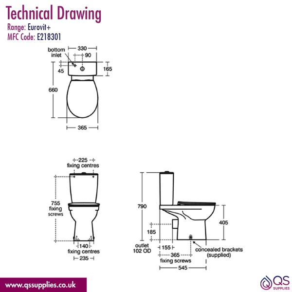 Alternate image of Ideal Standard Eurovit Plus Close Coupled WC Pan with Cistern and Soft Close Seat - 365 x 660mm