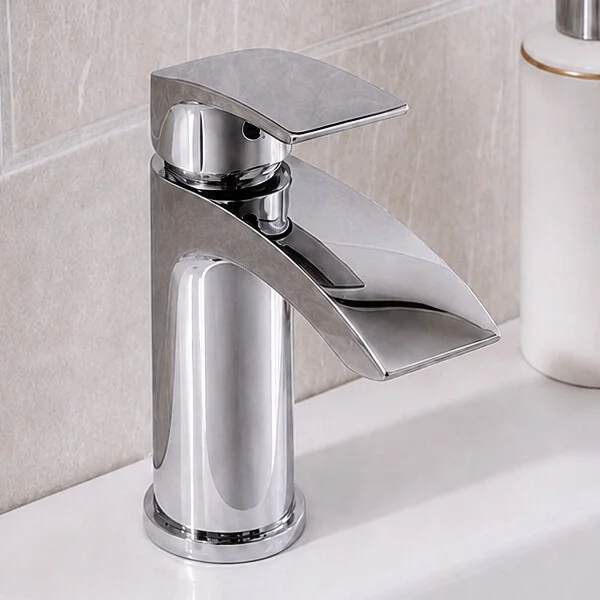 Additional image of Joseph Miles Kimberley Waterfall Basin Mixer Tap with Sprung Waste - Curved Handle - Deck Mounted