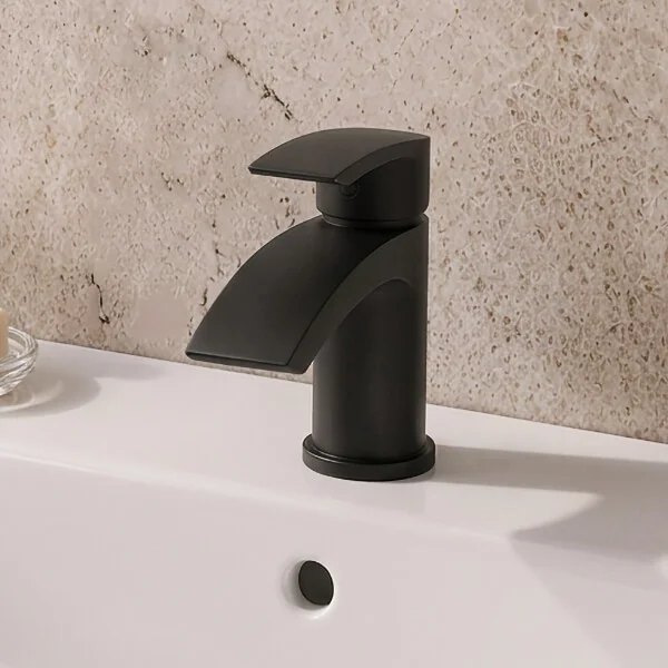 Alternate image of Joseph Miles Kimberley Waterfall Basin Mixer Tap with Sprung Waste - Curved Handle - Deck Mounted
