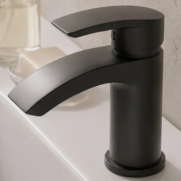 Alternate image of Joseph Miles Kimberley Waterfall Basin Mixer Tap with Sprung Waste - Curved Handle - Deck Mounted
